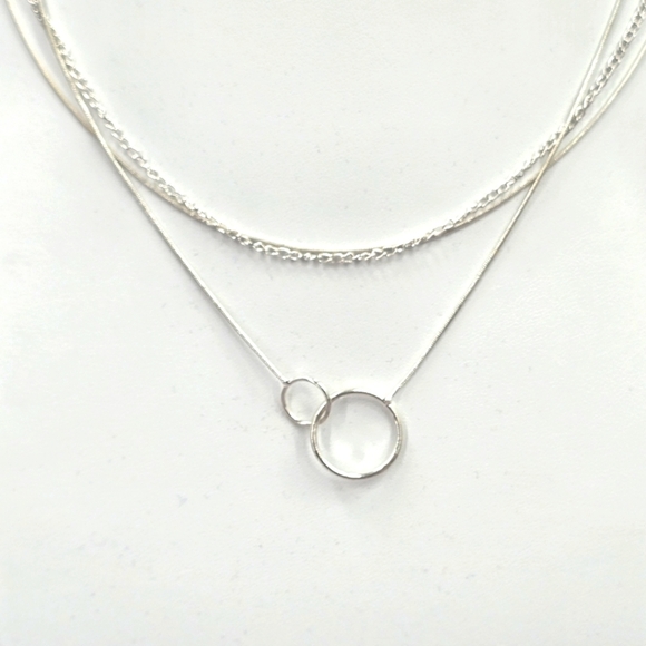 Circle Silver Triple Chain Link Dainty Fashion Jewelry Necklace JB2-44 - Picture 1 of 4
